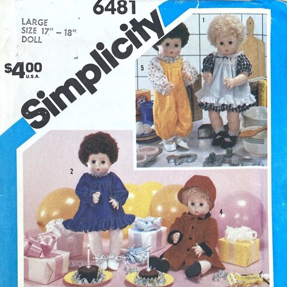 Simplicity 6481 Baby Doll Wardrobe for 17" 18" Dolls - Vintage - Picture 1 of 3